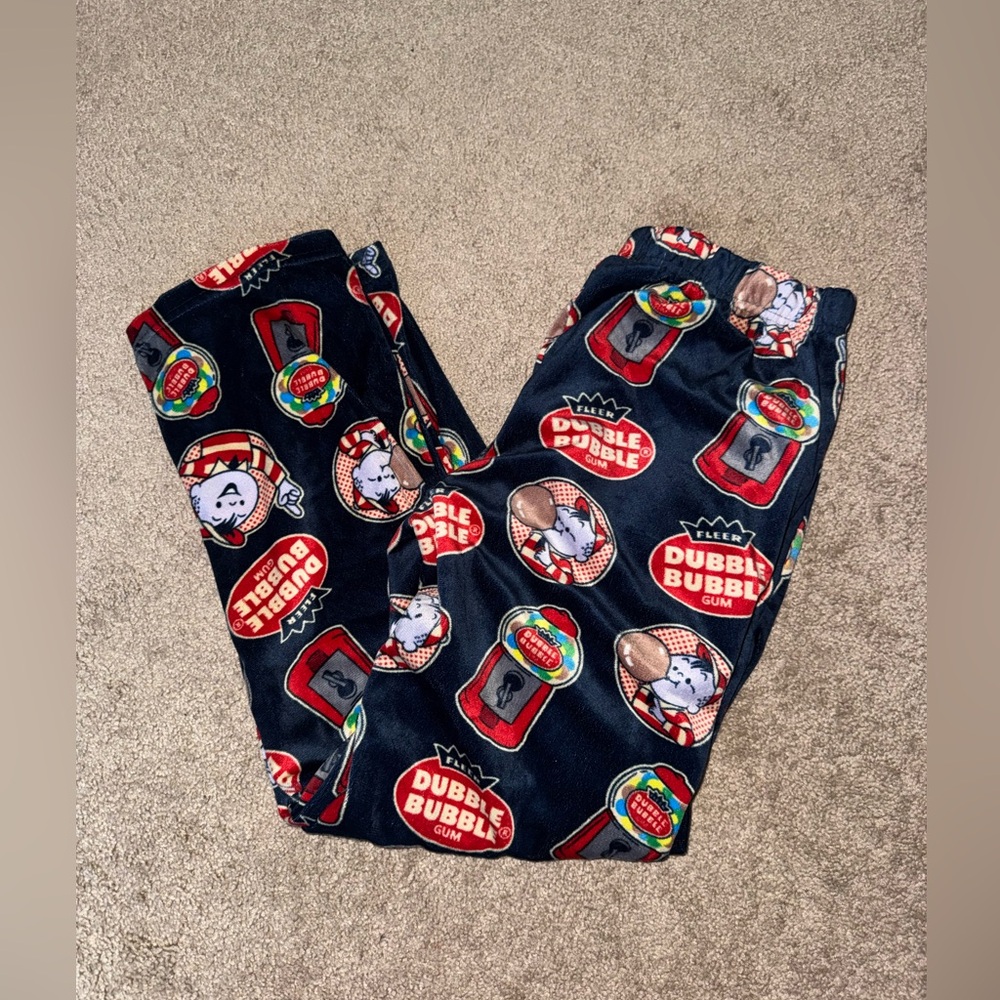 Dubble Bubble Fleer Fleece Pajama Pants Adult Medium Blue Gumball Machine Retro